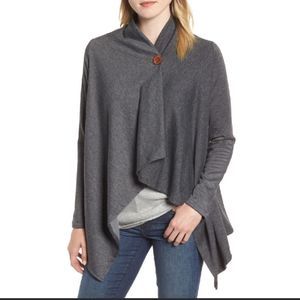 Bobeau Gray Cape Cardigan Single Button Fleece Cotton Swag Jacket Sweater XS